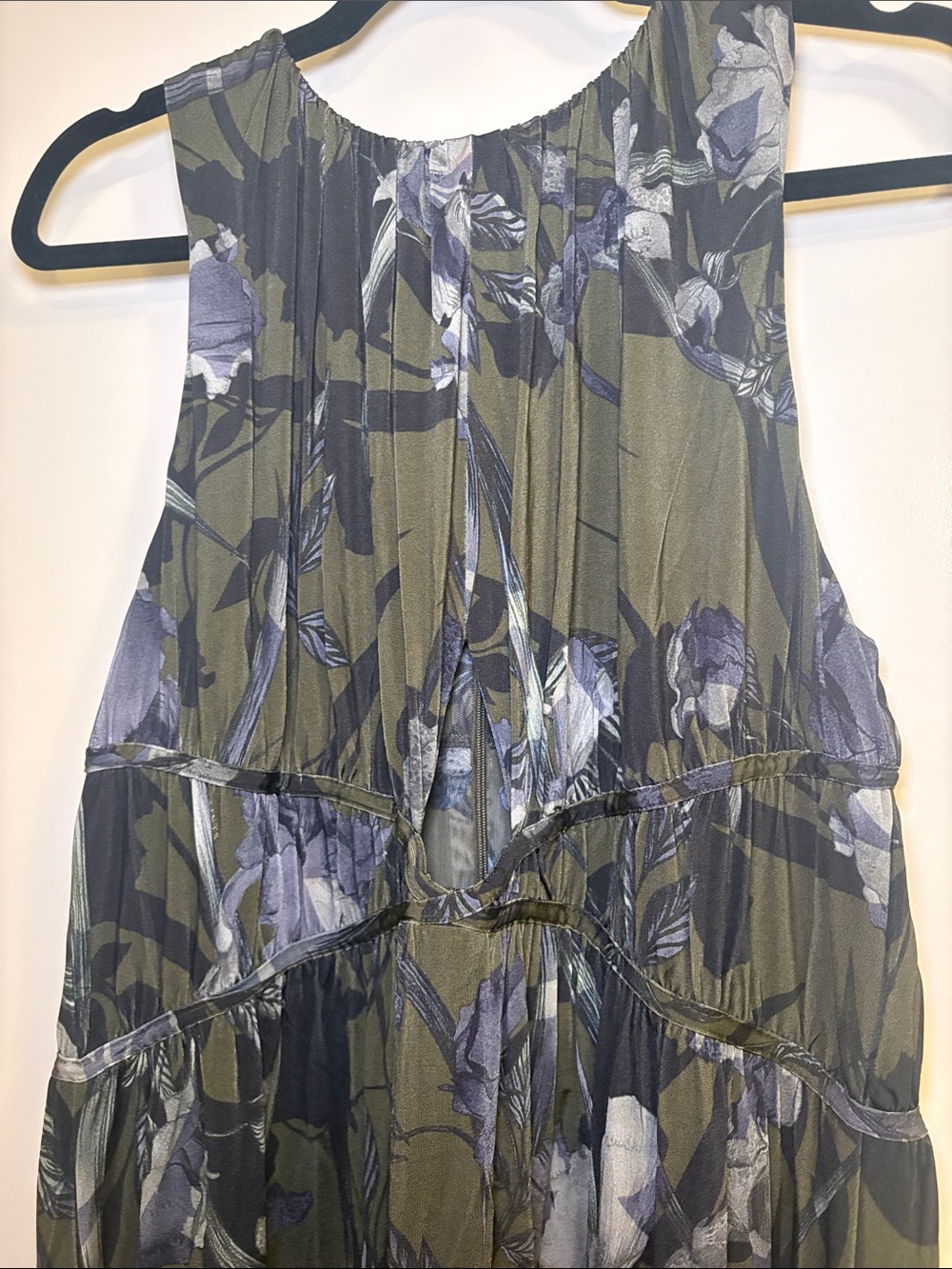 AllSaints Kaya Olive Green Floral Print Maxi Dress - Picture 5 of 9